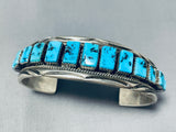 Important Hand Cut Squared Turquoise Vintage Native American Navajo Sterling Silver Bracelet-Nativo Arts