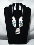 Astonishing Vintage Native American Zuni Turquoise Sterling Silver Necklace & Earring Set Old-Nativo Arts