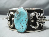 Crazy Scorpion Detaild Native American Blue Turquoise Sterling Silver Bracelet-Nativo Arts