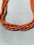 One Of The Most Beautiful Native American Navajo Tubed Coral Sterling Silver Heishi Necklace-Nativo Arts