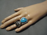 Important Detailed Kachina Blue Turquoise Sterling Silver Native American Ring-Nativo Arts