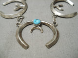 Incredible Vintage Native American Navajo Turquoise Sterling Silver Squash Blossom Necklace-Nativo Arts