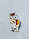 Adorable Vintage Native American Zuni Turquoise Inlay Sterling Silver Owl Ring-Nativo Arts