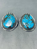 Native American Rare Signed Santo Domingo Spiderweb Turquoise Sterling Silver Earrings-Nativo Arts