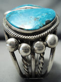 Colossal Heavy Signed Native American Navajo Vivid Turquoise Sterling Silver Bracelet-Nativo Arts