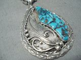 Exquisite Vintage Native American Navajo Morenci Turquoise Sterling Silver Necklace-Nativo Arts