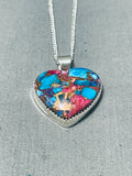 Amazing Native American Navajo Sterling Silver Multi-color Heart Necklace-Nativo Arts