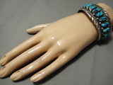Huge Thick Heavy Vintage Native American Navajo Turquoise Sterling Silver Bracelet Old-Nativo Arts