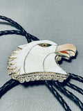 Eagle Head Native American Zuni Sterling Silver Coral Bolo Tie-Nativo Arts