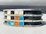 Teresa Signed Vintage Native American Navajo Quadrant Inlay Sterling Silver Turquoise Bracelet-Nativo Arts