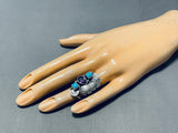 Dramatic Native American Navajo Amethyst 2 Sleeping Beauty Turquoise Sterling Silver Ring-Nativo Arts