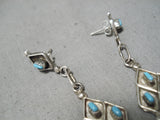 Fascinating Vintage Native American Zuni Turquoise Sterling Silver Chandelier Earrings Old-Nativo Arts