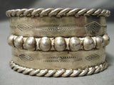 Early 1900's Vintage Native American Navajo Hand Tooled Sterling Silver Bracelet Old-Nativo Arts