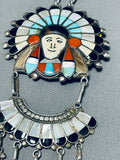 Seven Inch Long Vintage Native American Zuni Turquoise Chief Sterling Silver Inlay Necklace Old-Nativo Arts