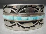 Unforgettable Vintage Native American Navajo Chainsaw Sterling Silver Turquoise Bracelet-Nativo Arts