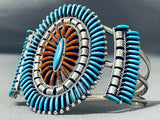 Breathtaking Native American Zuni Signed Ed Cooyate Turquoise Sterling Silver Bracelet-Nativo Arts