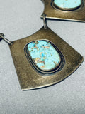 Rare Gilber Turquoise Vintage Native American Navajo Sterling Silver Necklace Old-Nativo Arts