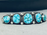 Important Vintage Native American Navajo Signed 5 High Grade Turquoise Sterling Silver Bracelet-Nativo Arts