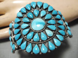 Ocean Blue Turquoise Vintage Native American Navajo Sterling Silver Bracelet Cuff Old-Nativo Arts