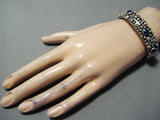 Important Native American Navajo Douglas Lapis Sterling Silver Cross Bracelet Cuff-Nativo Arts