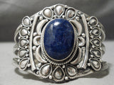 Detailed Johnny Yazzie Vintage Native American Navajo Lapis Sterling Silver Bracelet-Nativo Arts