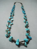 Native American Marvelous Vintage Santo Domingo Kingman Turquoise Sterling Silver Necklace Old-Nativo Arts