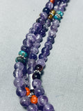 Stunning Native American Navajo Turquoise Amethyst Tigers Eye Sterling Silver Necklace-Nativo Arts
