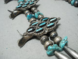 So Unique Vintage Zuni Native American Navajo Turquoise Sterling Silver Squash Blossom Necklace-Nativo Arts