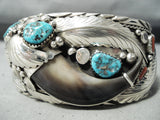 Authentic Bear Native American Navajo Turquoise Coral Sterling Silver Bracelet-Nativo Arts