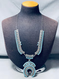 Phenomenal Vintage Native American Hopi Signed Kingman Cluster Sterling Silver Necklace-Nativo Arts