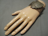 Museum Quality Vintage Native American Navajo Ricky Reader Sterling Silver Carved Bracelet Old-Nativo Arts