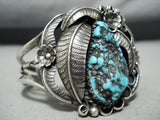 Detailed Rare Turquoise Vintage Native American Navajo Sterling Silver Bracelet Old-Nativo Arts