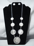 Unbelievable Native American Navajo Old Coins Sterling Silver Necklace & Earring Set-Nativo Arts
