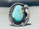 Authentic Vintage Native American Navajo Blue Gem Turquoise Sterling Silver Ring Old-Nativo Arts
