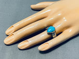 Fabulous Vintage Native American Navajo Blue Diamond Turquoise Sterling Silver Ring-Nativo Arts