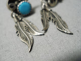 Impressive Vintage Native American Navajo Feather Sterling Silver Turquoise Earrings-Nativo Arts