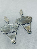 Important Vintage Native American Zuni Signed Blue Gem Turquoise Sterling Silver Earrings-Nativo Arts