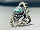 Amazing Vintage Native American Navajo Blue Gem Turquoise Sterling Silver Ring-Nativo Arts
