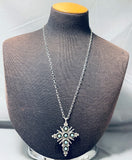 Beautiful Vintage Native American Zuni Turquoise Sterling Silver Cross Necklace-Nativo Arts