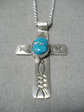 Native American Important Jeanette Dale Turquoise Cross Sterling Silver Necklace-Nativo Arts