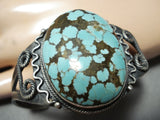 Wow Vintage Native American Navajo Domed #8 Turquoise Sterling Silver Swirl Bracelet-Nativo Arts