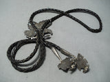 Native American Museum Flying Eagle Vintage Zuni Turquoise Inlay Sterling Silver Bolo Tie-Nativo Arts