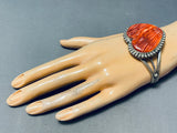 Lovely Native American Navajo Huge Orange Spiny Sterling Silver Gigantic Heart Bracelet-Nativo Arts