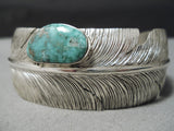Native American Intricate!! Hand Carved Feather Royston Turquoise Sterling Silver Bracelet Cuff-Nativo Arts