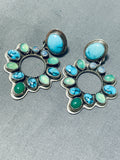 One Of A Kind Native American Navajo Spiderweb Turquoise Sterling Silver Earrings-Nativo Arts