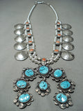 Native American 286 Grams Women's Turquosie Coral Sterling Silver Squash Blossom Necklace-Nativo Arts