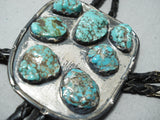 Chunky Dunky Green Spiderweb Turquoise Vintage Native American Navajo Sterling Silver Bolo Tie-Nativo Arts