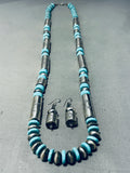 Long Tubule Native American Navajo Turquoise Sterling Silver Necklace-Nativo Arts