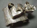 Native American Cathy Whitman Huge Vintage Sterling Silver Heart Pillbox Bracelet Cuff-Nativo Arts