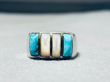 Sensational Vintage Native American Navajo Turquoise Mother Of Pearl Sterling Silver Ring-Nativo Arts